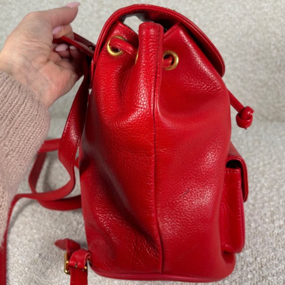 Authentic MCM Red Leather Studded Drawstring Backpack - Picture 4 of 10
